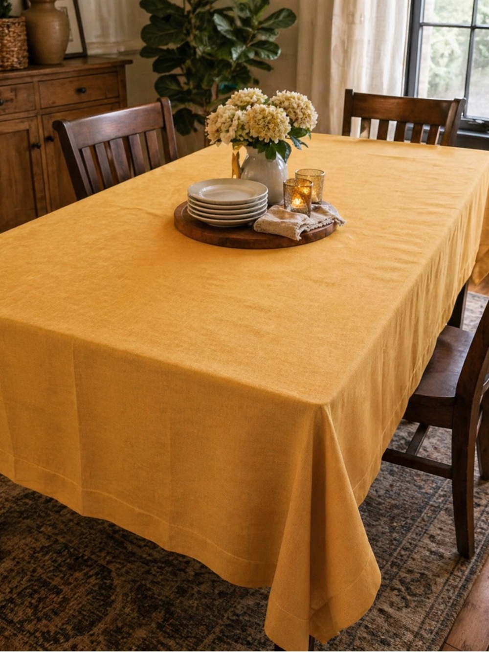 Gold Oblong Tablecloth 60x84 Woven Restaurant Quality Fall Holiday Decor